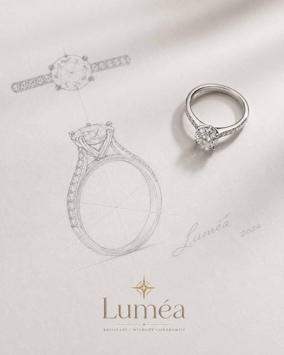 Luméa lab-grown solitaire engagement ring in 18k yellow gold