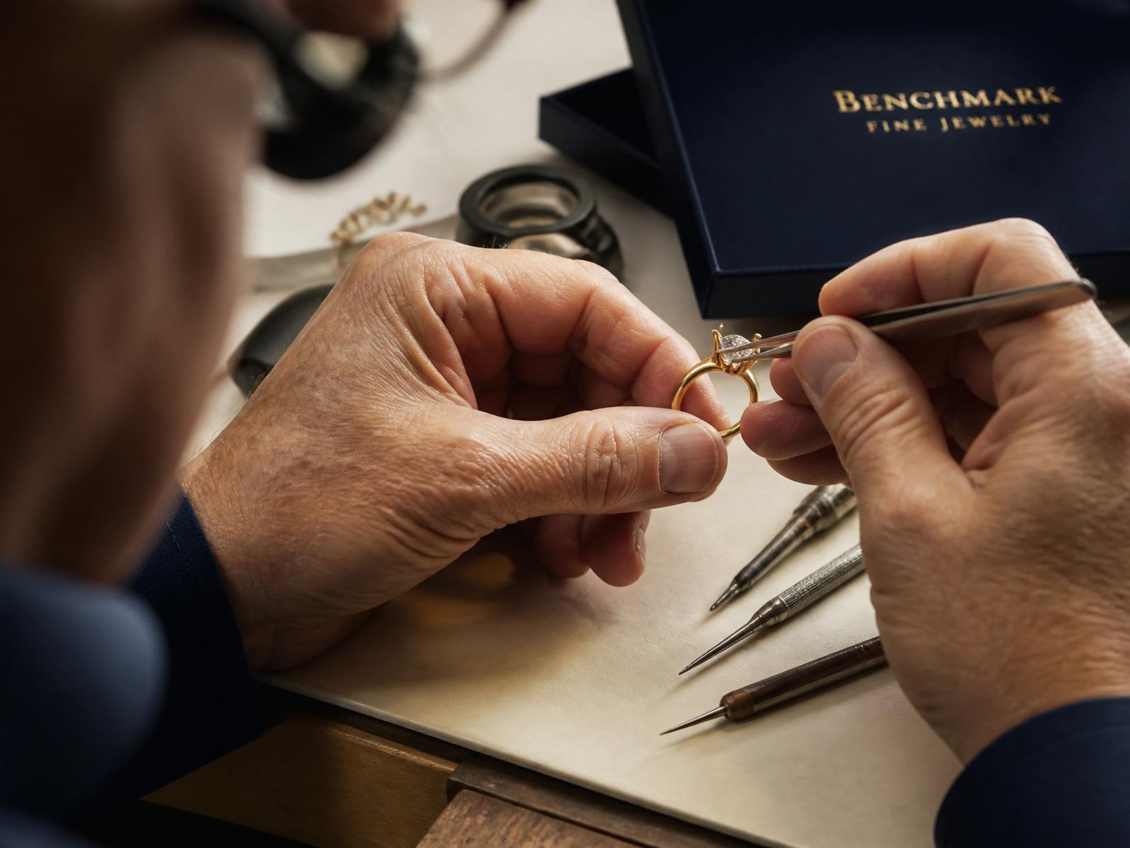 A jeweller setting a lab-grown diamond by hand